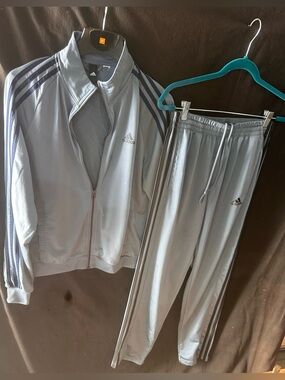 adidas y2k Ash Blue 3-Stripe 2 Piece Track Jacket and Pants Set